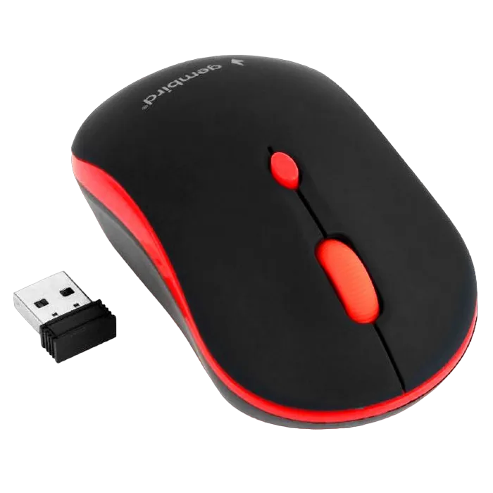 Wireless Mouse Gembird MUSW-4B-03-R, Optical, 800-1600 dpi, 4 buttons, Ambidextrous, Black/Red