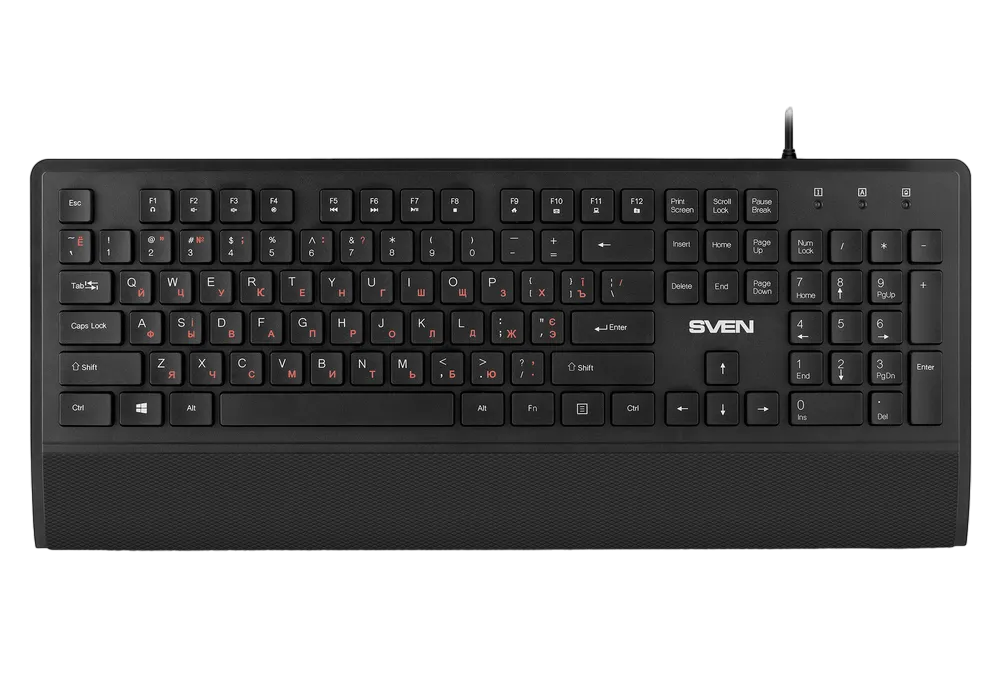 Keyboard SVEN KB-E5500, Low-profile, Island-style, Fn Keys, Splash proof, Wrist rest, Balck, USB