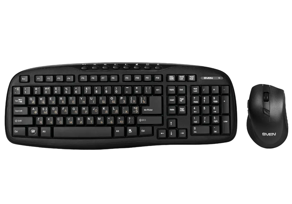 Wireless Keyboard & Mouse SVEN KB-C3600W, Multimedia,  Nano rec., 2.4GHz, 1xAA/2xAAA, Black