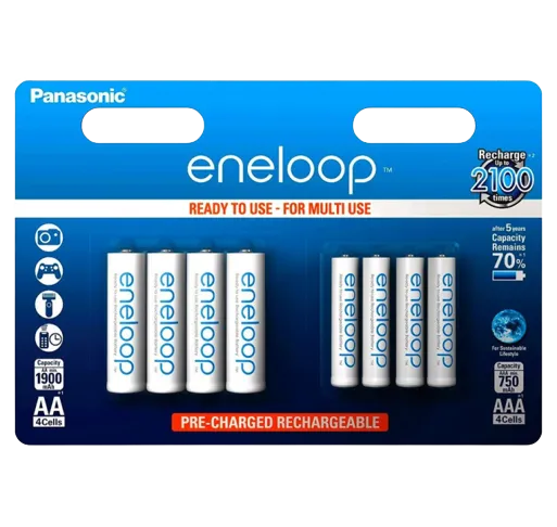 AA  Eneloop 1900mAh + AAA Eneloop 750mAh, Blister*4+4, Panasonic, BK-KJMCDE44E