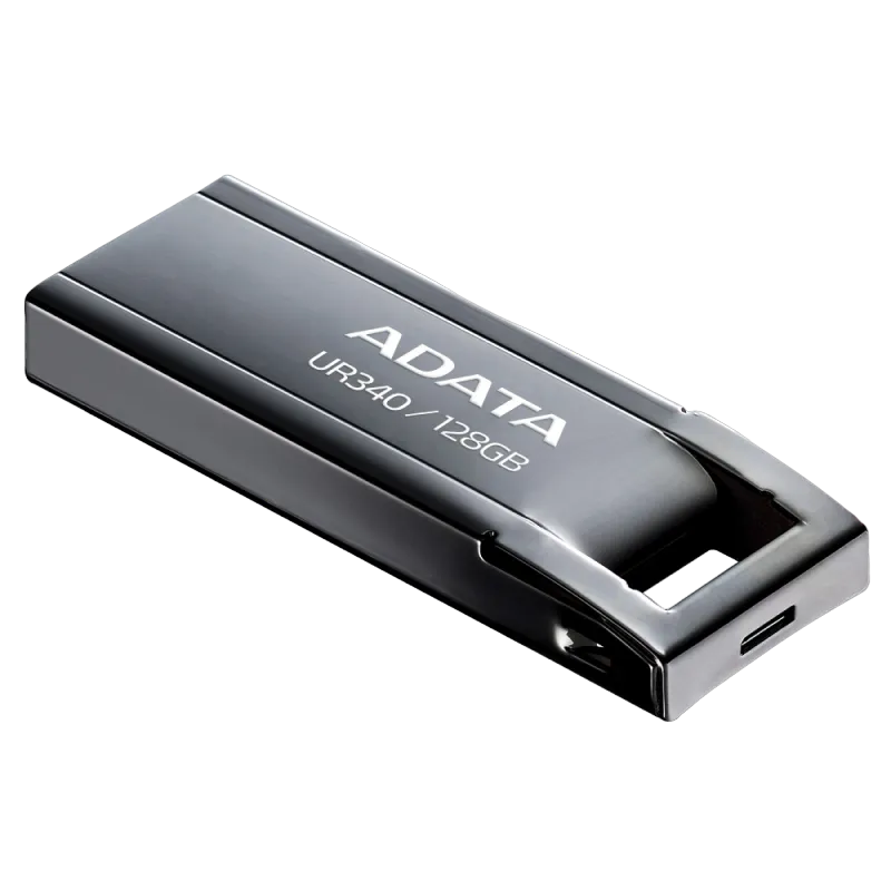 128GB USB3.1 Flash Drive ADATA "UR340", Black, Metal Case, Slim Capless, Keychain (R:Up to 100 MB/s)
