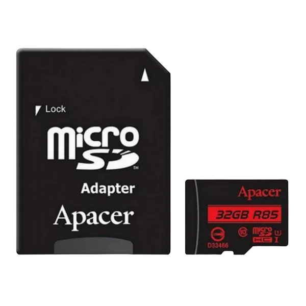 .32GB MicroSD (Class 10) UHS-I (U1) +SD adapter, Apacer "AP32GMCSH10U5-R" (R/W:85/20MB/s)