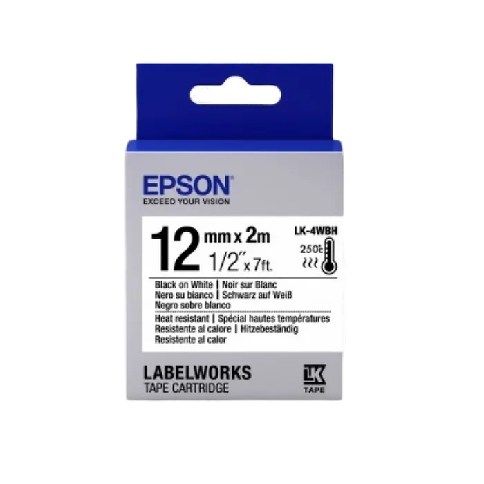 Tape Cartridge EPSON LK4WBH; 12mm/2m Heat Resistant, Black/White, C53S654025