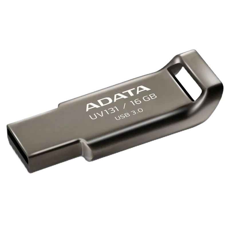 16GB USB3.1 Flash Drive ADATA "UV131", Grey, Zinc-Alloy, Slim Capless, f/Keychain (R/W:40/20MB/s)