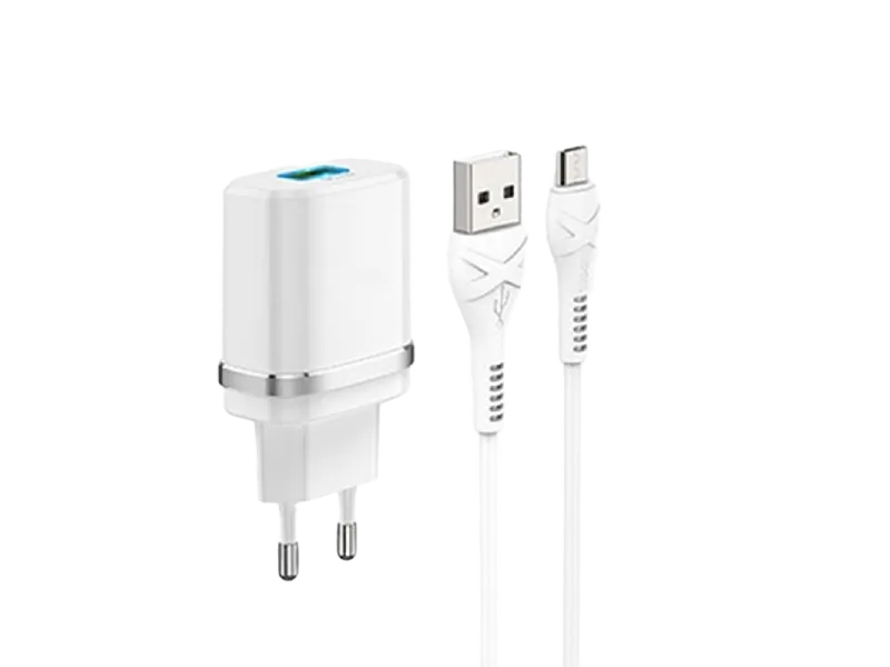 Wall Charger XPower + Type-C Cable, 1USB, Fast Charge QC3.0, White