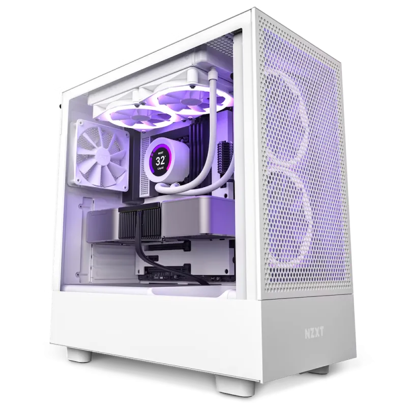 Case ATX NZXT H5 Flow, 1xUSB 3.2, 1xType-C, 2x120mm, Tempered Glass, Mesh Freont, White
