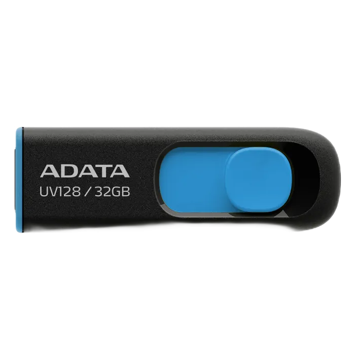 32GB USB3.1 Flash Drive ADATA "UV128", Black-Blue, Plastic, Slider (R/W:40/20MB/s)