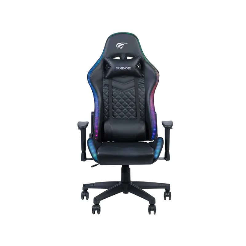 Gaming Chair Havit GC927, Headrest & Lumbar cushion, 2D Armrest, LED, 166 degrees, Black