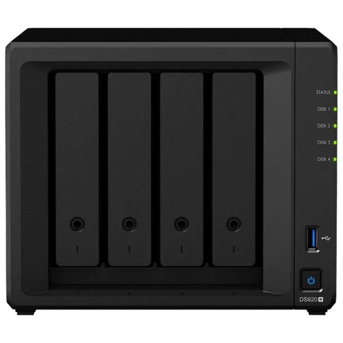 SYNOLOGY "DS920+", 4-bay, Intel Celeron 4-core 2-2.7GHz, 4Gb+1Slot, 2xM.2 NVMe, 2x1GbE