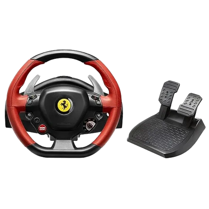 Wheel Thrustmaster Ferrari 458 Spider, 240 degree, Two 100%-metal paddle shifters. 2-pedal pedal set