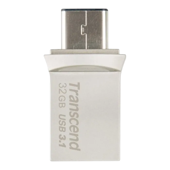 32GB USB3.1/Type-C Flash Drive  Transcend "JetFlash 890", Silver, Metal Case, OTG (R/W:90/25MB/s)