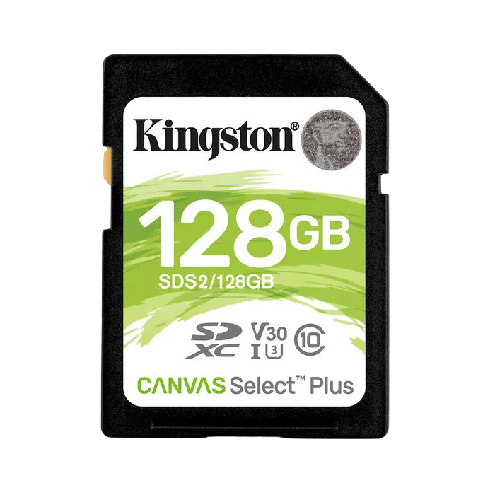 .128GB  SDXC Card (Class 10) UHS-I , U3, Kingston Canvas Select Plus "SDS2/128GB" (R/W:100/85MB/s)
