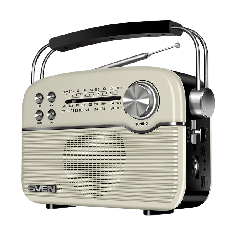 Speakers SVEN Tuner "SRP-500" White 3W, Bluetooth, FM/AM/SW, USB, microSD, AUX, battery