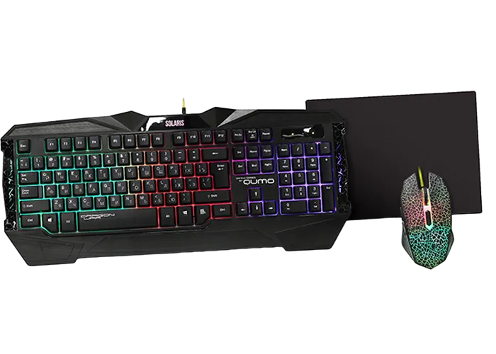 Gaming Keyboard & Mouse & Mouse Pad Qumo Solaris, Anti Ghosting, Backligh, Black, USB