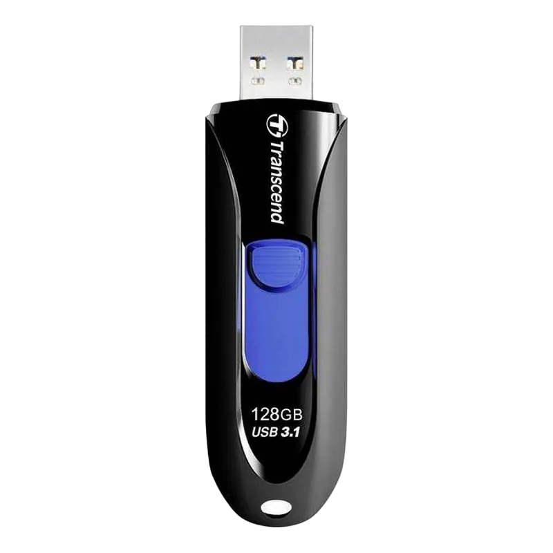 128GB  USB3.1 Flash Drive Transcend "JetFlash  790", Black-Blue, Slider (R/W:90/40MB/s)