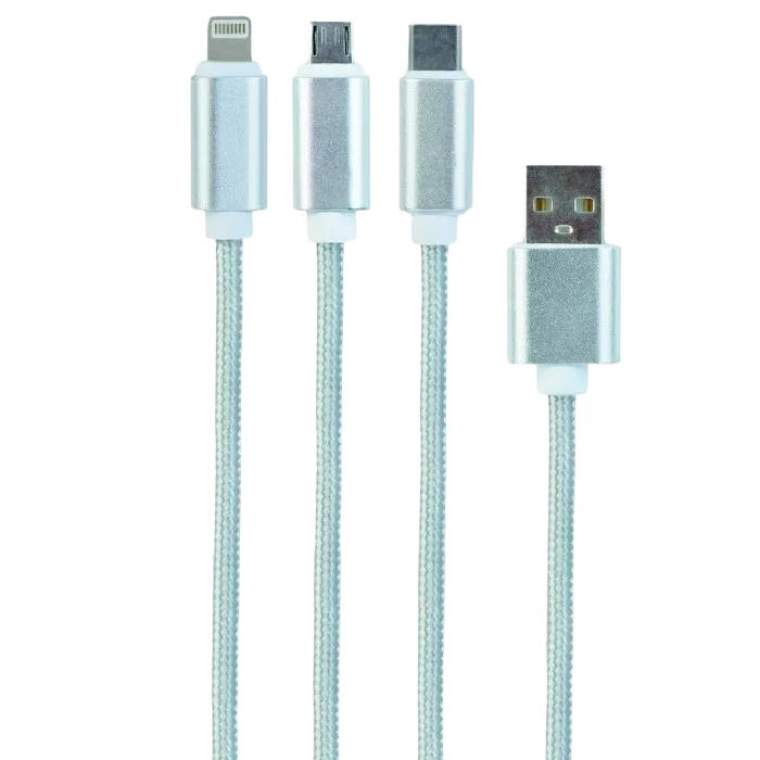 Cable  3-in-1 MicroUSB/Lightning/Type-C - AM, 1.0 m, SILVER, Cablexpert, CC-USB2-AM31-1M-S