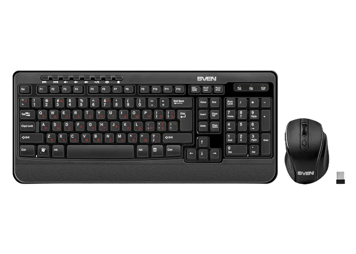 Wireless Keyboard & Mouse SVEN Comfort 3500, Multimedia, Nano rec., 2.4GHz, 2xAAA/1xA, Black