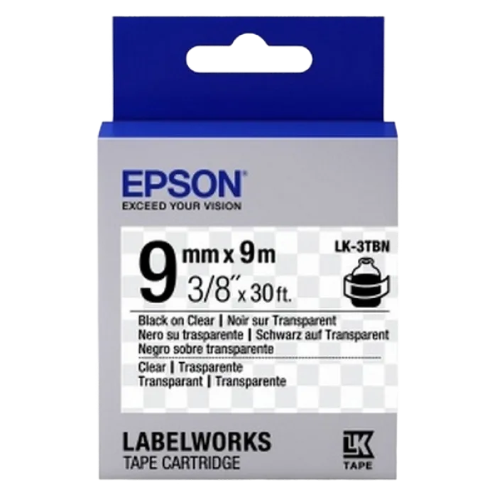 Tape Cartridge EPSON LK3TBN; 9mm/9m Transparent, Black/Clear, C53S653004