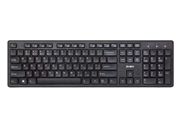 Wireless Keyboard SVEN KB-E5900W, Slim, Low-profile keys, Fn key, Nano rec., 2.4 Ghz, 1xAA, Black