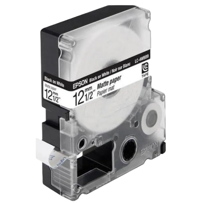 Tape Cartridge EPSON LK4WBB; 12mm/9m Matte Paper, Black/White, C53S654023