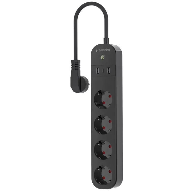 Smart power strip  Gembird TSL-PS-S4U-01-, 4 sockets, 1.5 m, with USB charger 2x USB Type-A, 1x USB