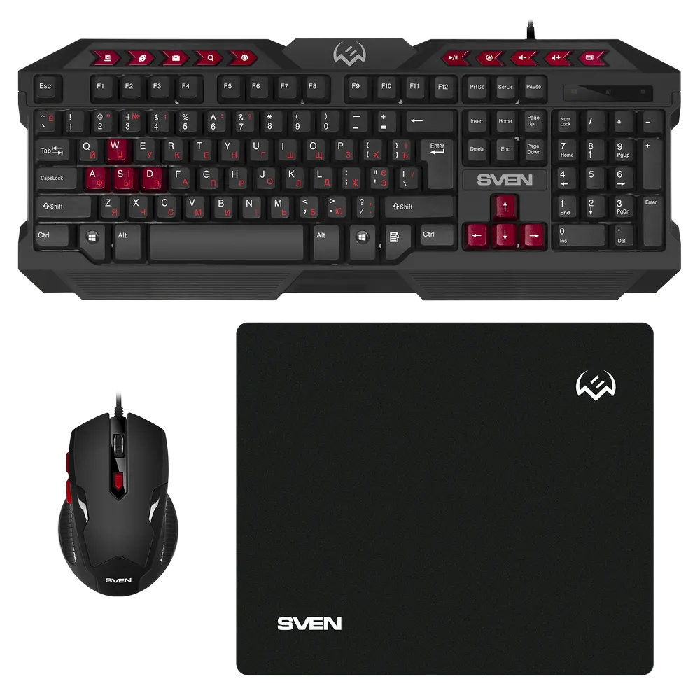 Gaming Keyboard & Mouse & Mouse Pad SVEN GS-9200, Multimedia, Spill resistant, WinLock Black, USB