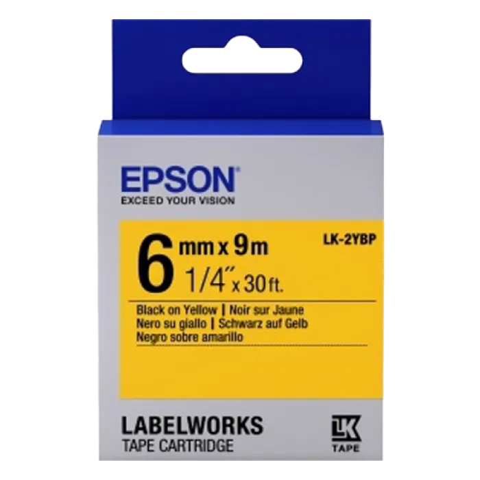 Tape Cartridge EPSON LK2YBP;  6mm/9m Pastel, Black/Yellow, C53S652002