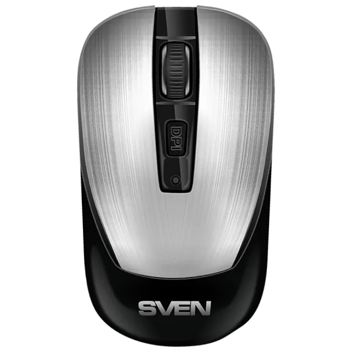 Wireless Mouse SVEN RX-380W, Optical, 800-1600 dpi, 6 buttons, Ambidextrous, 1xAA, Silver