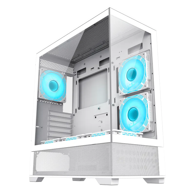 Case ATX GAMEMAX Vista AW, w/o PSU, 0.6mm, 6x120mm ARGB fans, Dual TG, USB3.0, Type-C, White