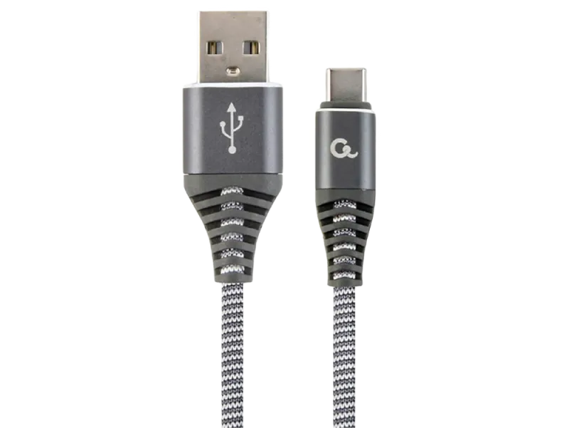 Blister Type-C/USB2.0, AM/CM,  1.0 m, Cablexpert Cotton Braided Spacegrey/WhiteCC-USB2B-AMCM-1M-WB2
