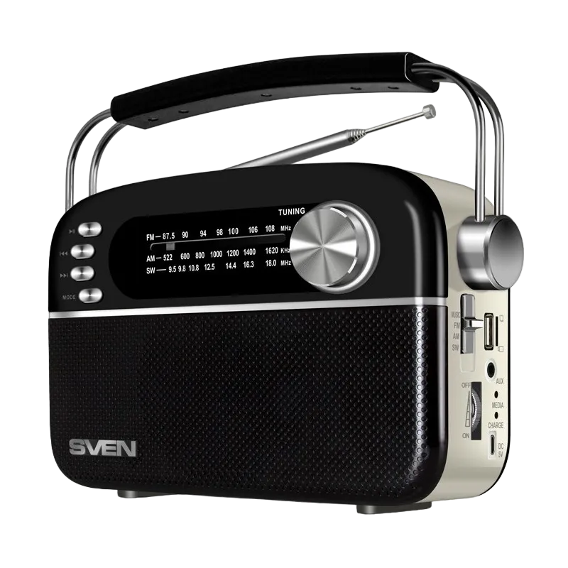Speakers SVEN Tuner "SRP-505" Black 3W, Bluetooth, FM/AM/SW, USB, microSD, AUX, battery