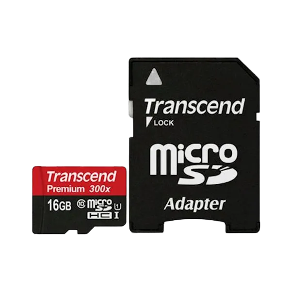 .16GB MicroSD (Class 10) UHS-I (U1) +SD adapter, Transcend "TS16GUSDU1" (R/W:60/16MB/s)
