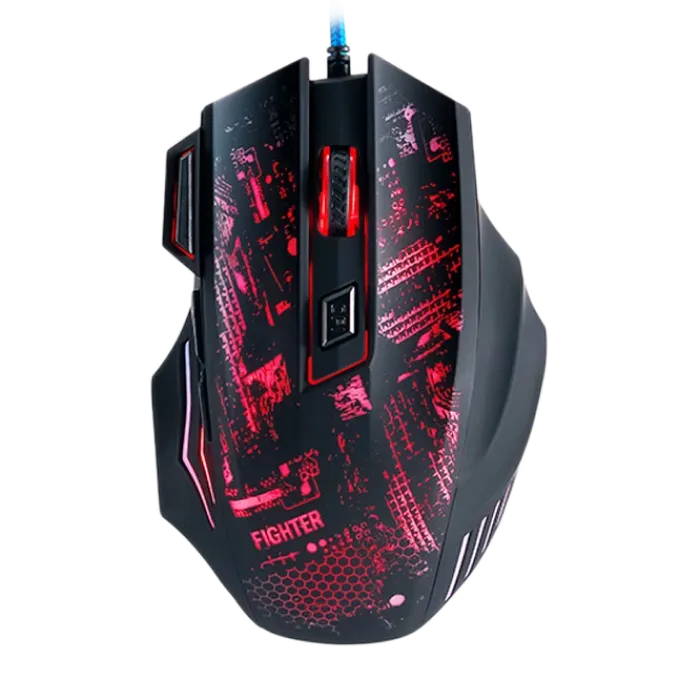 Gaming Mouse Qumo Fighter, Optical,1200-3200 dpi, 7 buttons, Soft Touch, 4 color backlight, USB