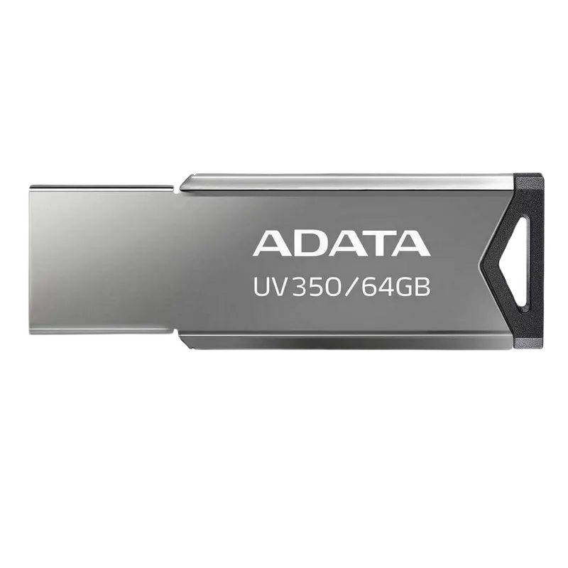 64GB USB3.1 Flash Drive ADATA "UV350", Silver, Metal Case, Slim Capless, Keychain (R/W:60/30MB/s)