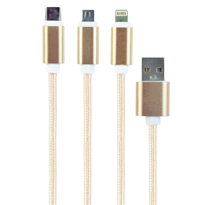 Cable  3-in-1 MicroUSB/Lightning/Type-C - AM, 1.0 m, GOLD, Cablexpert, CC-USB2-AM31-1M-G