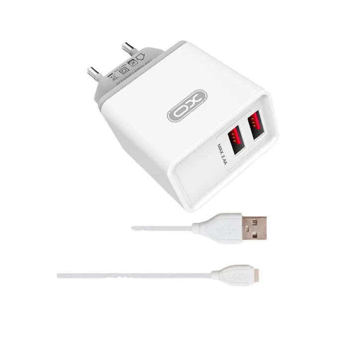 Wall Charger XO + Micro-USB Cable, 2USB, Q.C3.0 18W, L67, White