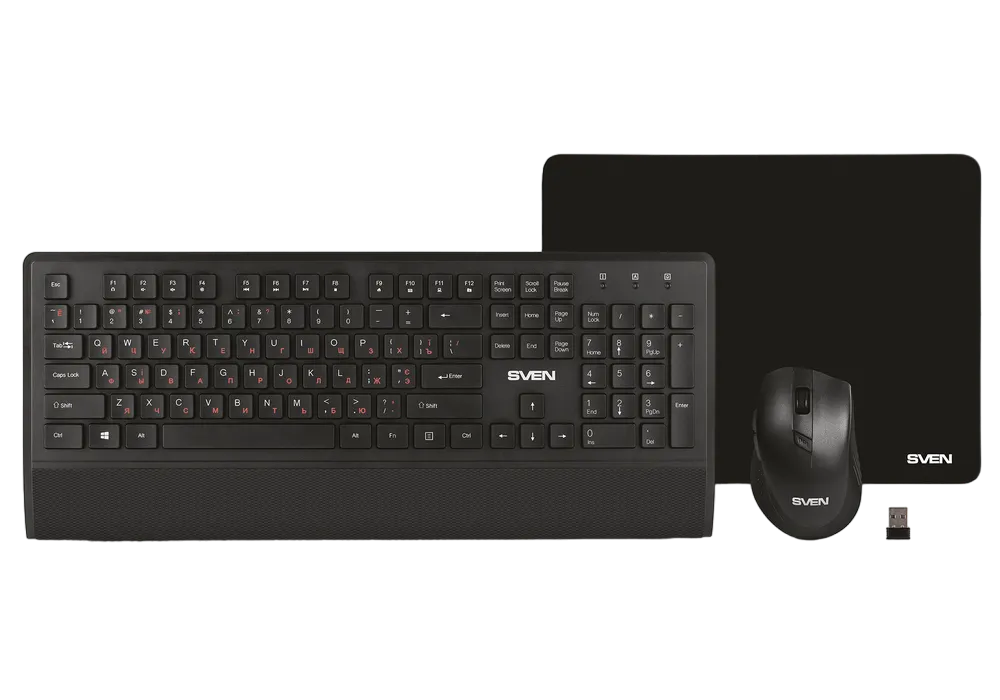 Wireless Keyboard & Mouse & Mouse Pad SVEN KB-C3800W, Multimedia, Palm rest,2.4Ghz, 1xAA/1xAA, Black