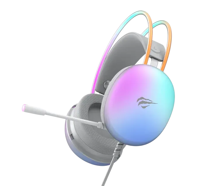 Gaming Headset Havit H2037d, 50mm driver, 20-20kHz, 20 Ohm, 115dB, 2.1m, 3.5+USB, RGB, White