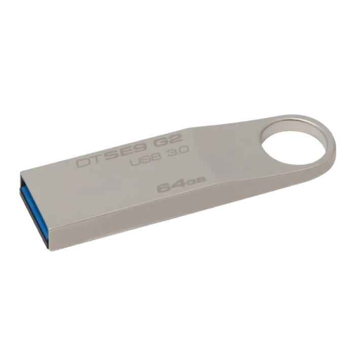 64GB USB3.1 Flash Drive Kingston DataTravaler "SE9 G2", Silver, Metal Case, Key Ring (DTSE9G2/64GB)