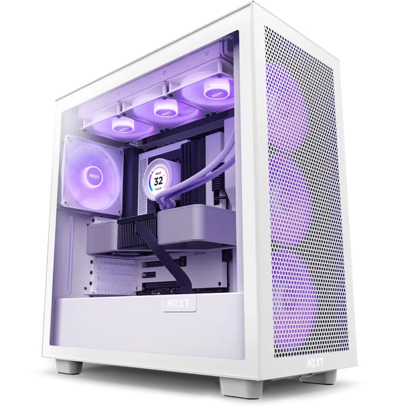 Case ATX NZXT H7 Flow RGB, 2xUSB 3.2, 1xType-C, 3x140mm RGB & 1x120mm,TG, Mesh Freont, White