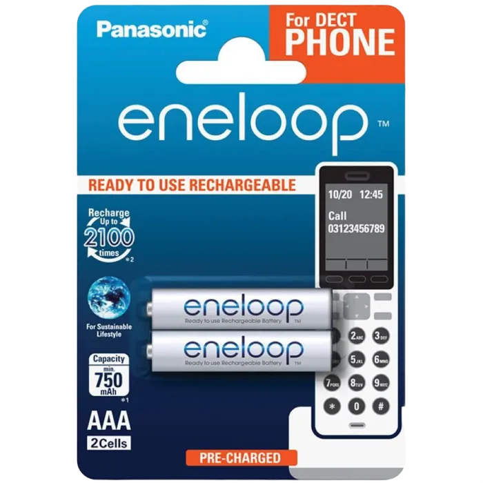 AAA  Eneloop 750mAh, Blister*2, Panasonic, BK-4MCCE/2DE