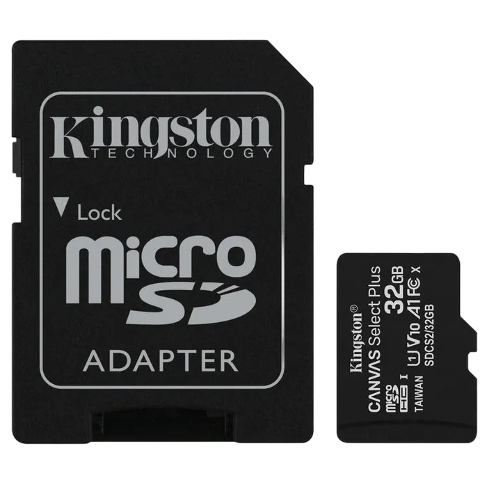 .32GB MicroSD (Class 10) UHS-I (U1) +SD adapter, Kingston Canvas Select+ "SDCS2/32GB" (R:100MB/s)