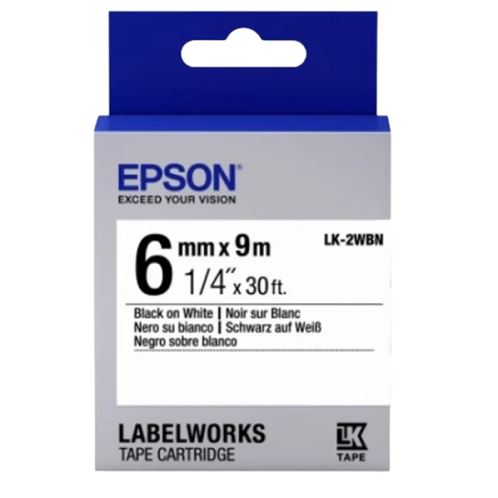 Tape Cartridge EPSON LK2WBN; 6mm/9m Standard, Black/White, C53S652003