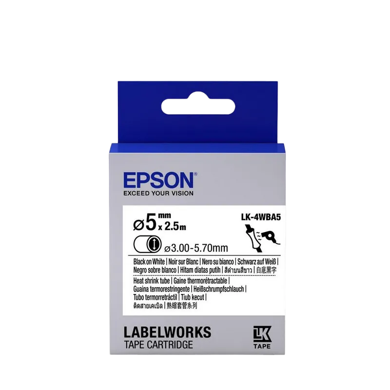 Tape Cartridge EPSON LK4WBA5 Heat Shrink: d5mm/2,5m, Black/White, C53S654904
