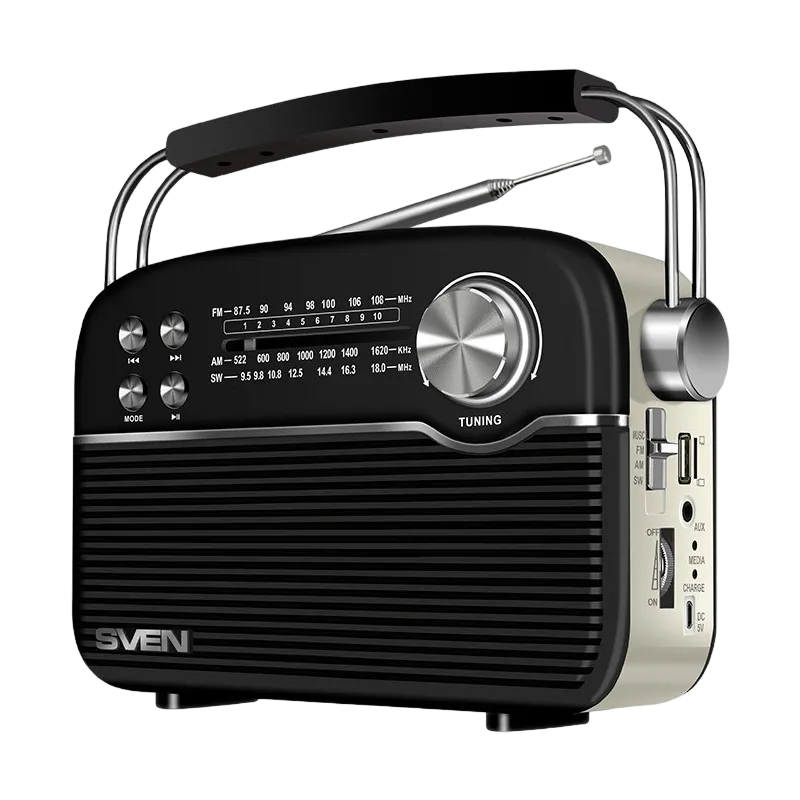 Speakers SVEN Tuner "SRP-500" Black 3W, Bluetooth, FM/AM/SW, USB, microSD, AUX, battery