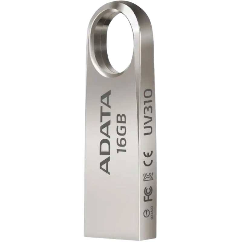 16GB USB3.1 Flash Drive ADATA "UV310", Silver, Metal Case, Slim Capless, Keychain (R/W:100/30MB/s)