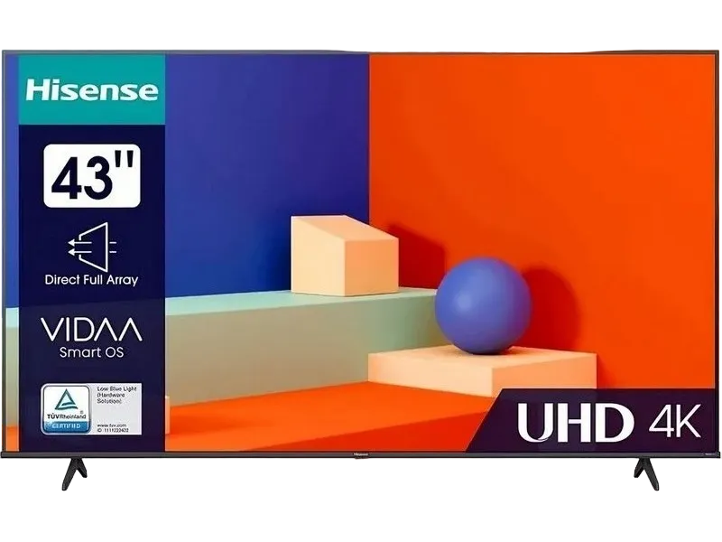 43" LED SMART TV Hisense 43A6K, Real 4K, 3840x2160, VIDAA OS, Black
