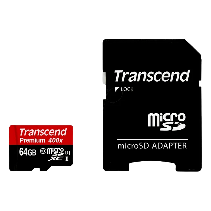 .64GB MicroSD (Class 10) UHS-I (U1) +SD adapter, Transcend "TS64GUSDU1" (R/W:60/20MB/s)