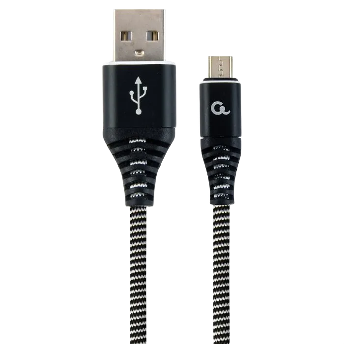 Blister MicroUSB/USB2.0,  1.0 m, Cablexpert Cotton Braided Black/White, CC-USB2B-AMmBM-1M-BW