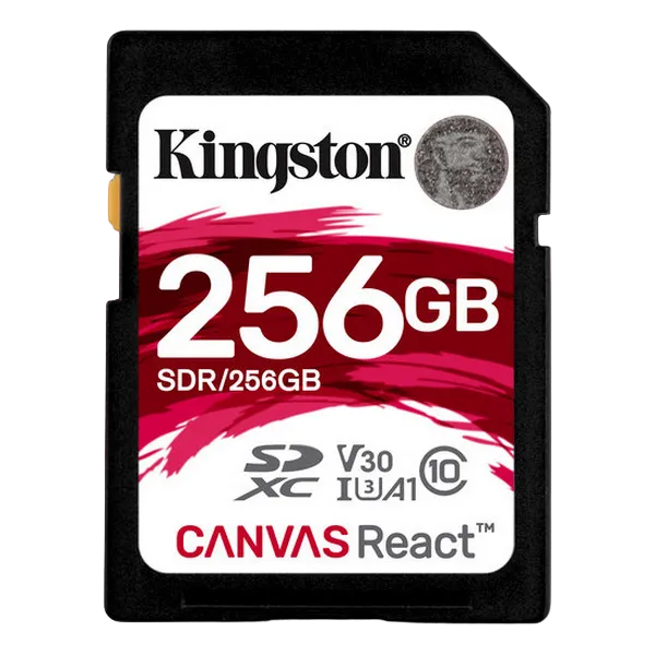 256GB  SDXC Card (Class 10) UHS-I , U3, Kingston Canvas React "SDR/256GB" (R/W:100/80MB/s)
